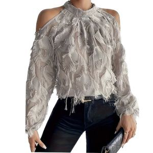 Cold Shoulder Crew Neck Blouse | Ruffles |